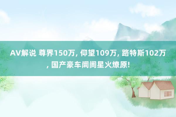 AV解说 尊界150万， 仰望109万， 路特斯102万， 国产豪车阛阓星火燎原!